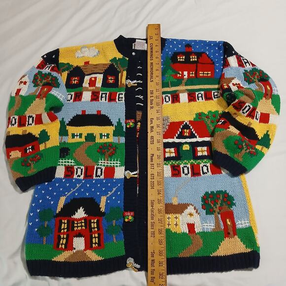 VTG PBJ Sport Women's Large Cardigan Realtor Sweater Cotton Blnd Novelty Buttons - Picture 10 of 12